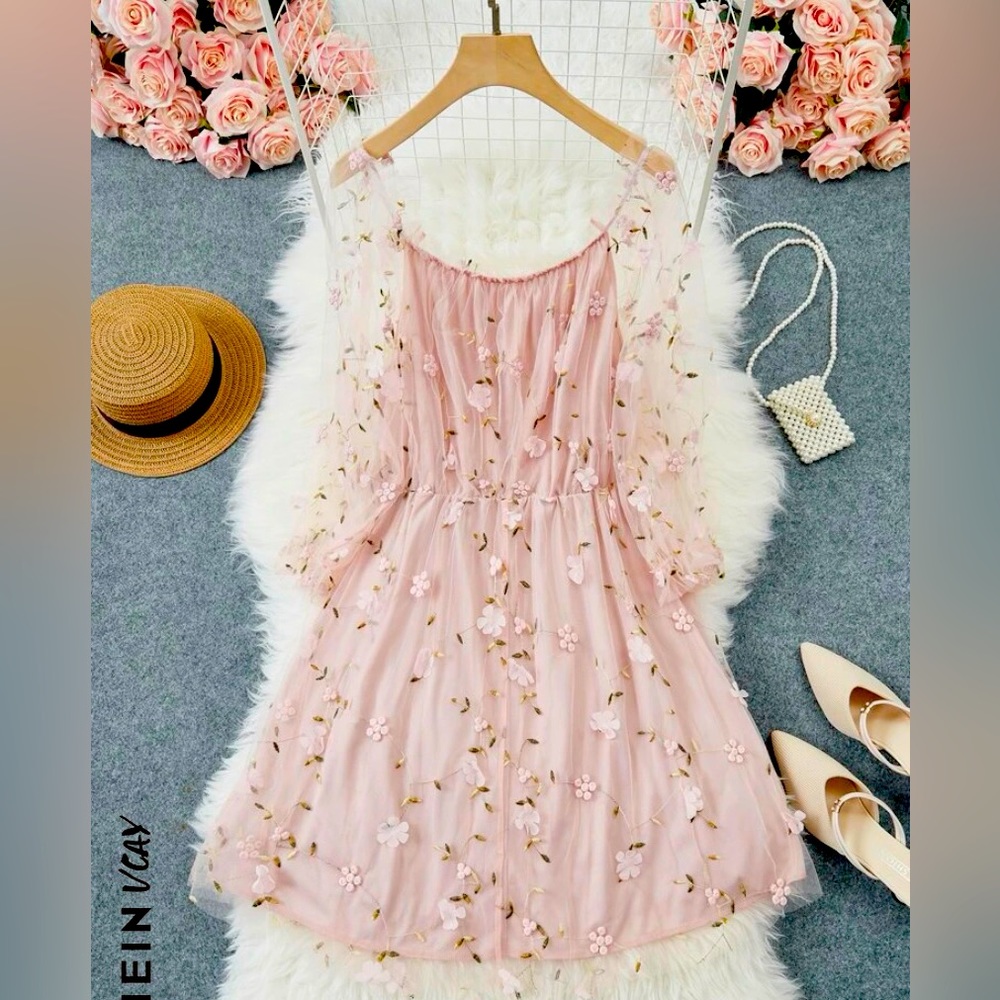 3X Pink Embroidered Dress (never worn)